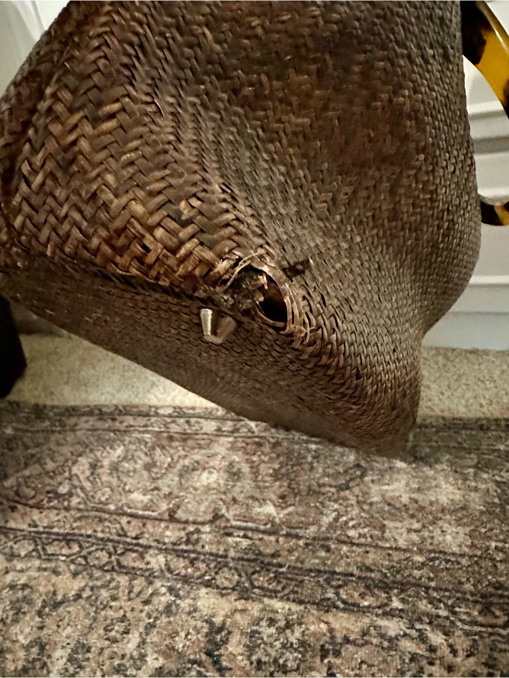 Asiaphile Los Angeles Woven Brown Straw Tote with Tortoiseshell Handle - Picture 9 of 12